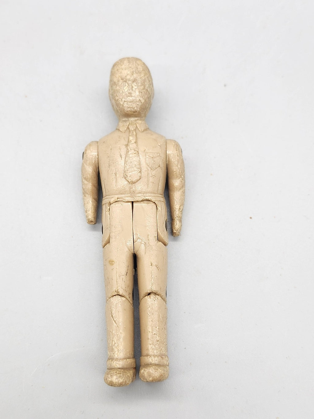 Vintage Beige Plastic Jointed Man Doll 3 In Suit Tie Dollhouse Figure Toy