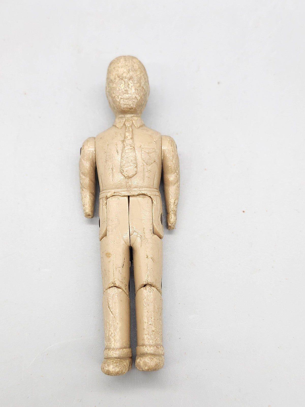 Vintage Beige Plastic Jointed Man Doll 3 In Suit Tie Dollhouse Figure Toy