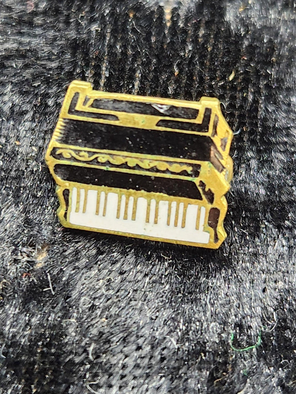 Vintage Piano Enamel Lapel Pin Music Lover Brooch Black Gold Tone