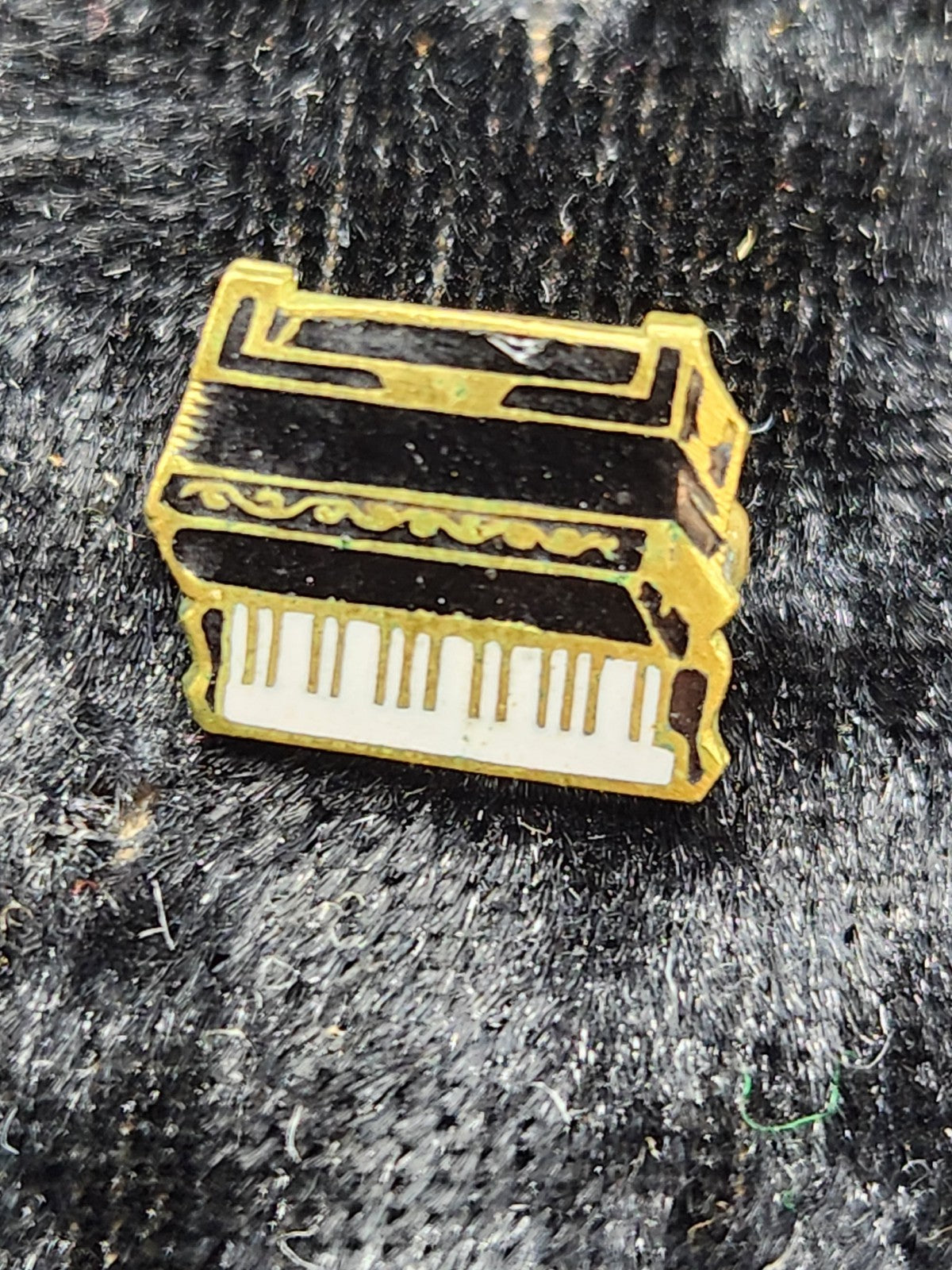 Vintage Piano Enamel Lapel Pin Music Lover Brooch Black Gold Tone