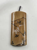Hand Painted Stone Pendant Beige Brown Floral Branch Landscape Jewelry Cabochon