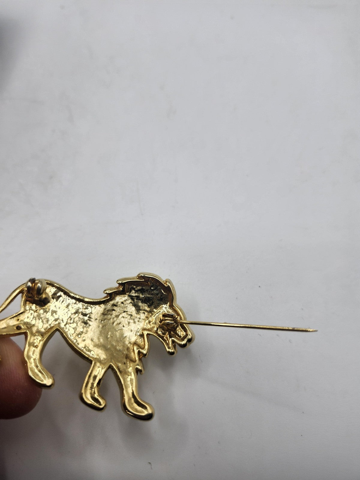 Walking Lion Brooch Gold Tone Clear Rhinestone Animal Pin Costume Jewelry Gift