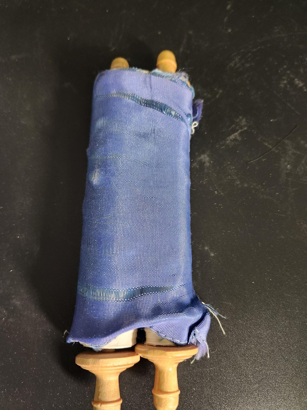 Mini Torah Scroll Hebrew Text Blue Cloth Cover Wooden Handles Judaica Decor