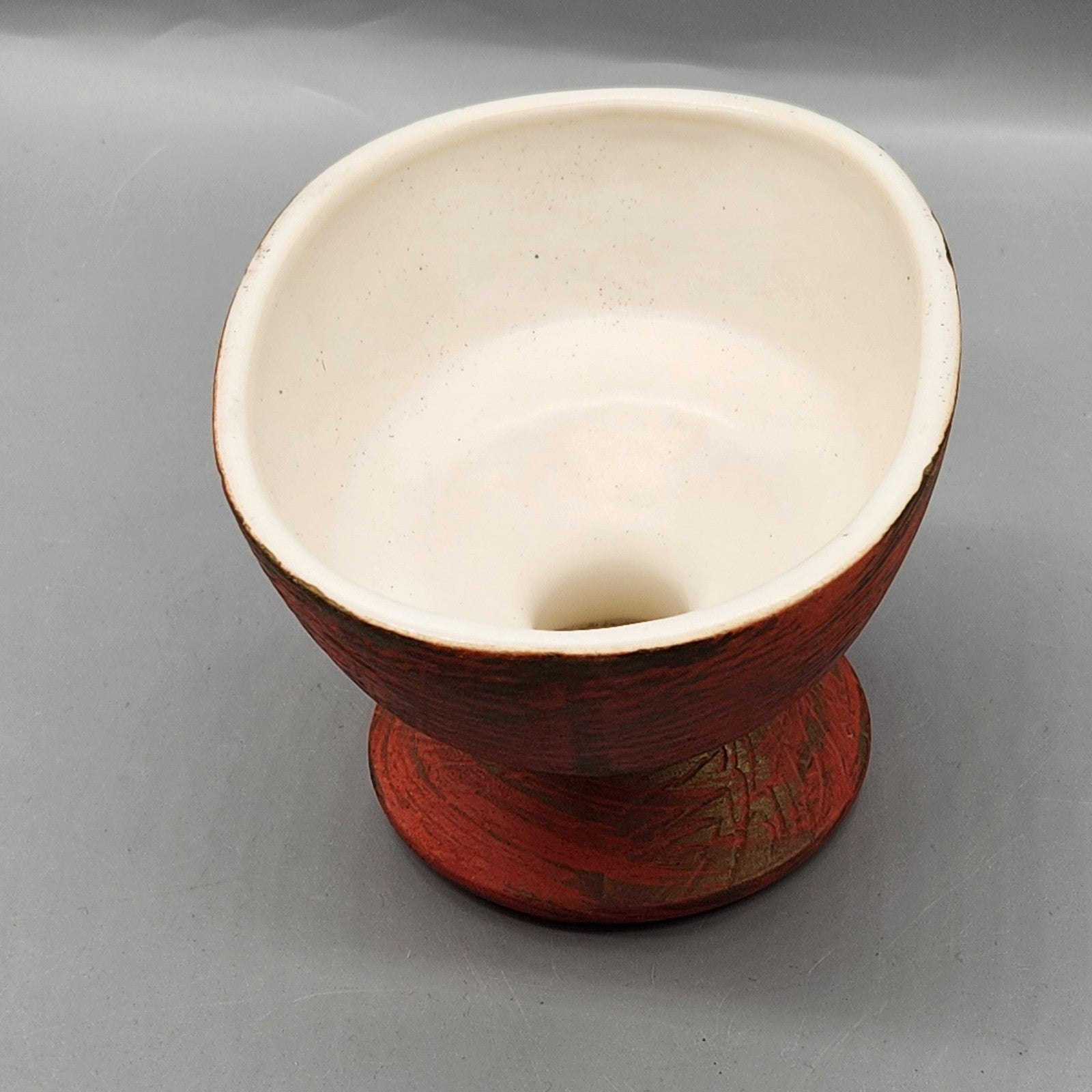 Vintage Red Abstract Ceramic Planter Pedestal Art Pottery Bowl USA Home Decor