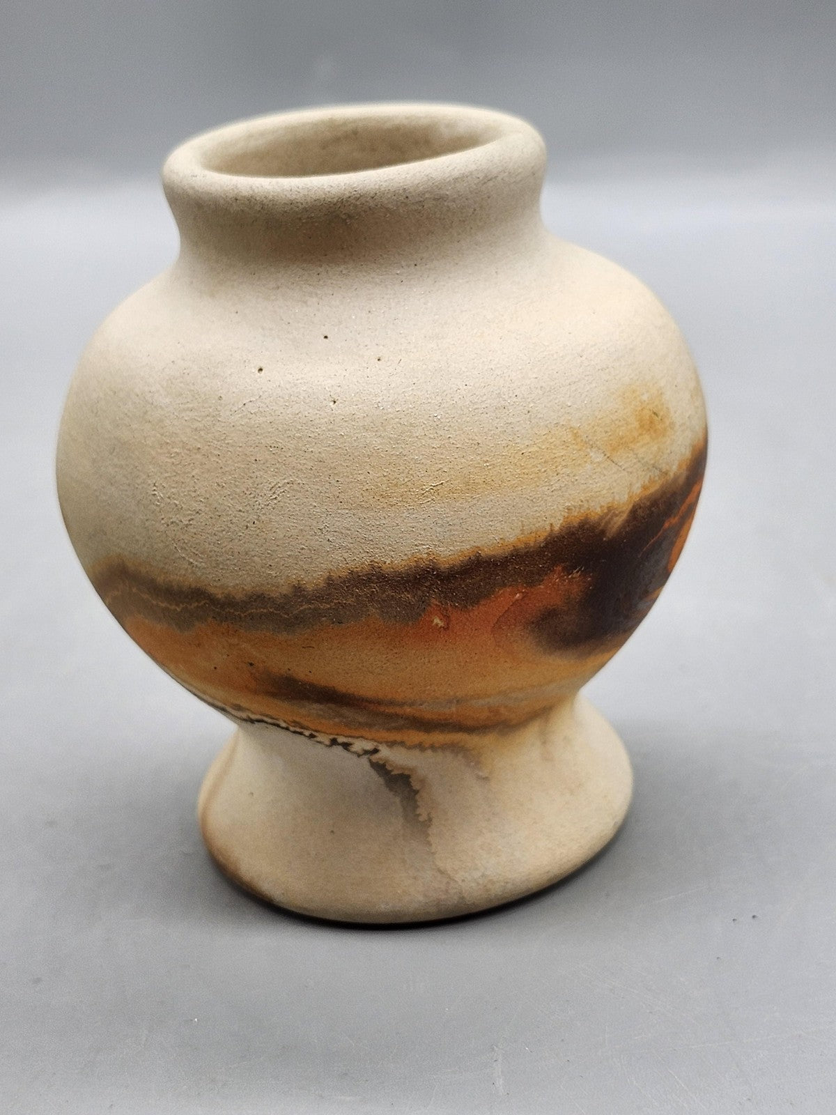 Vintage Nemadji Pottery Beige Marbled Pedestal Vase Art Pottery USA Decor