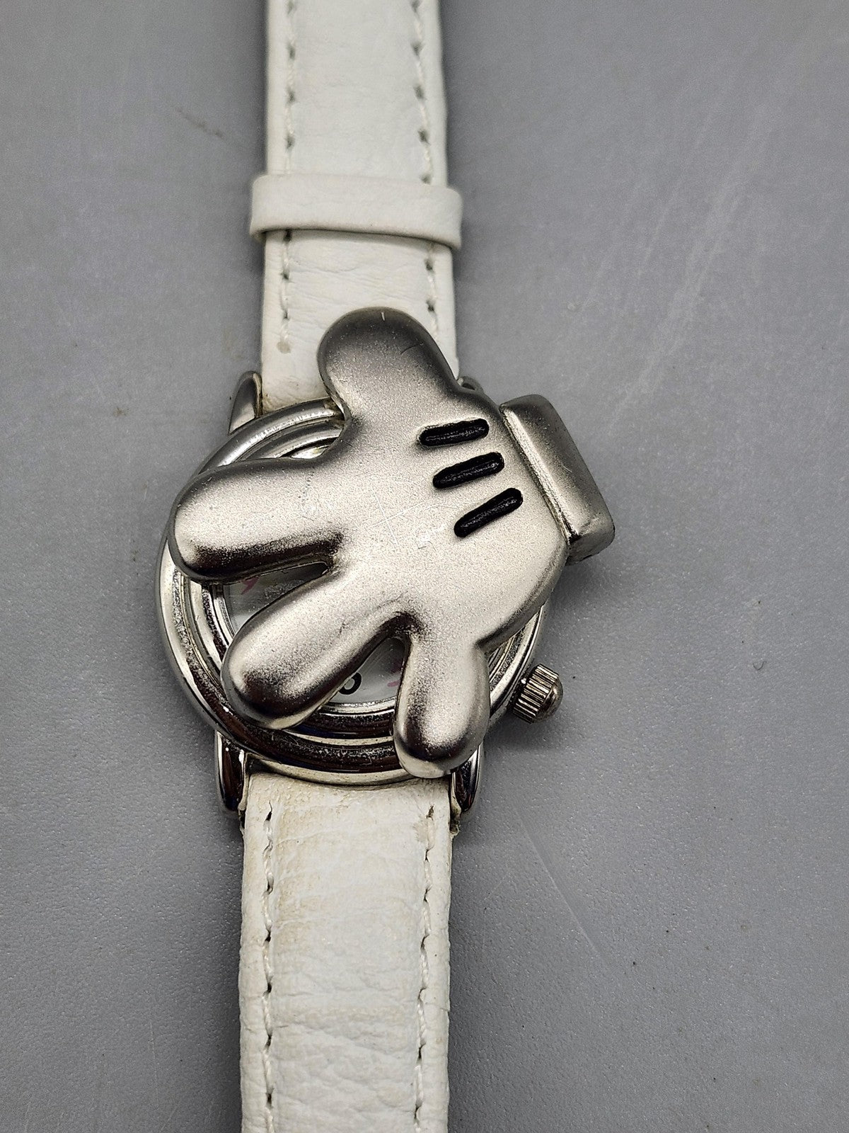 Disney Watch Girls Mickey Glove Cover White Band Quartz Analog Wristwatch