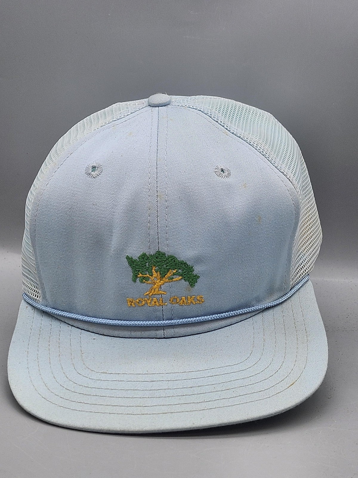 Vintage Royal Oaks New Era Hat Cap Snap Back Mens Small Blue Mesh Trucker 80s