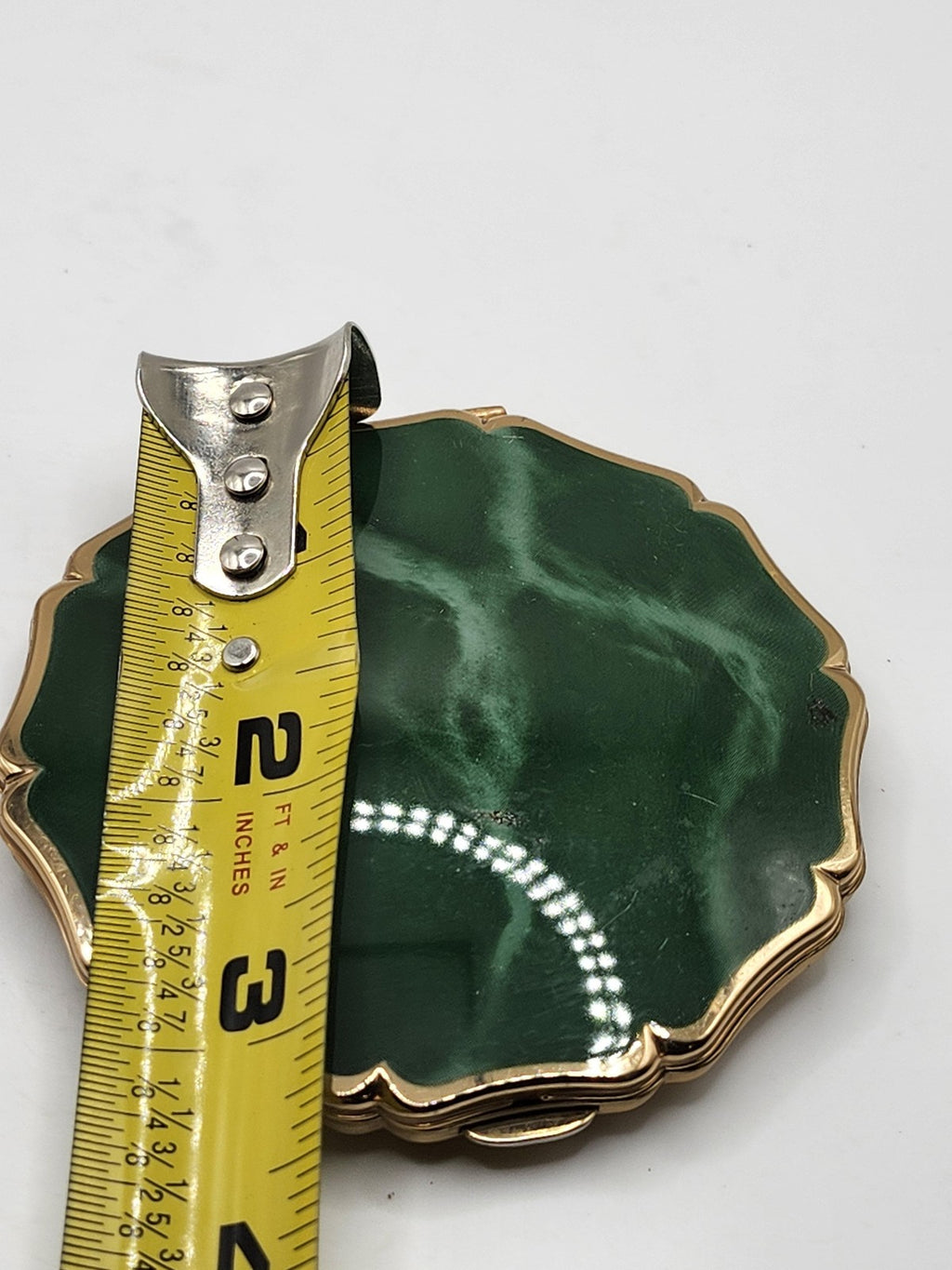 Vintage Stratton Compact Green Marbled Enamel Round Gold Tone England Vanity