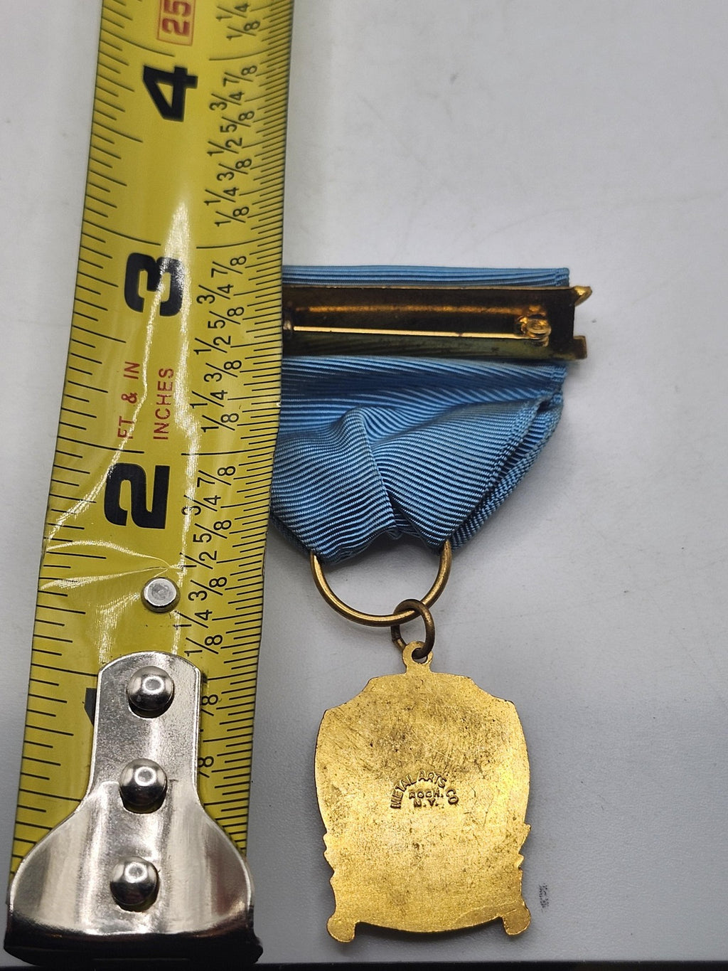 Vintage Medal Arts Co Eagle Shield Medal Blue Ribbon Gold Tone Sports Award USA