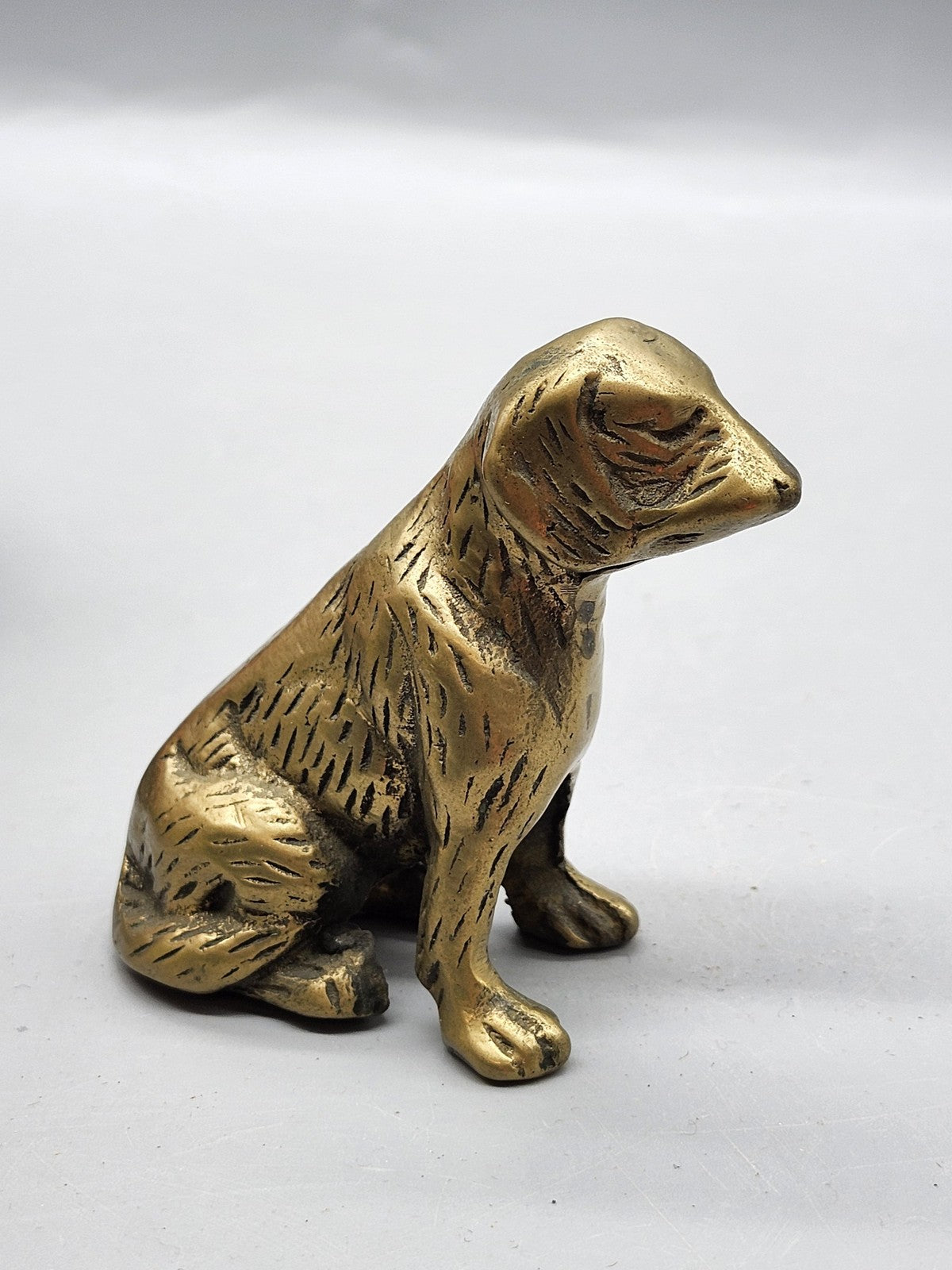 Vintage Brass Dog Figurine Small Sitting Puppy Gold Tone Metal Canine Decor
