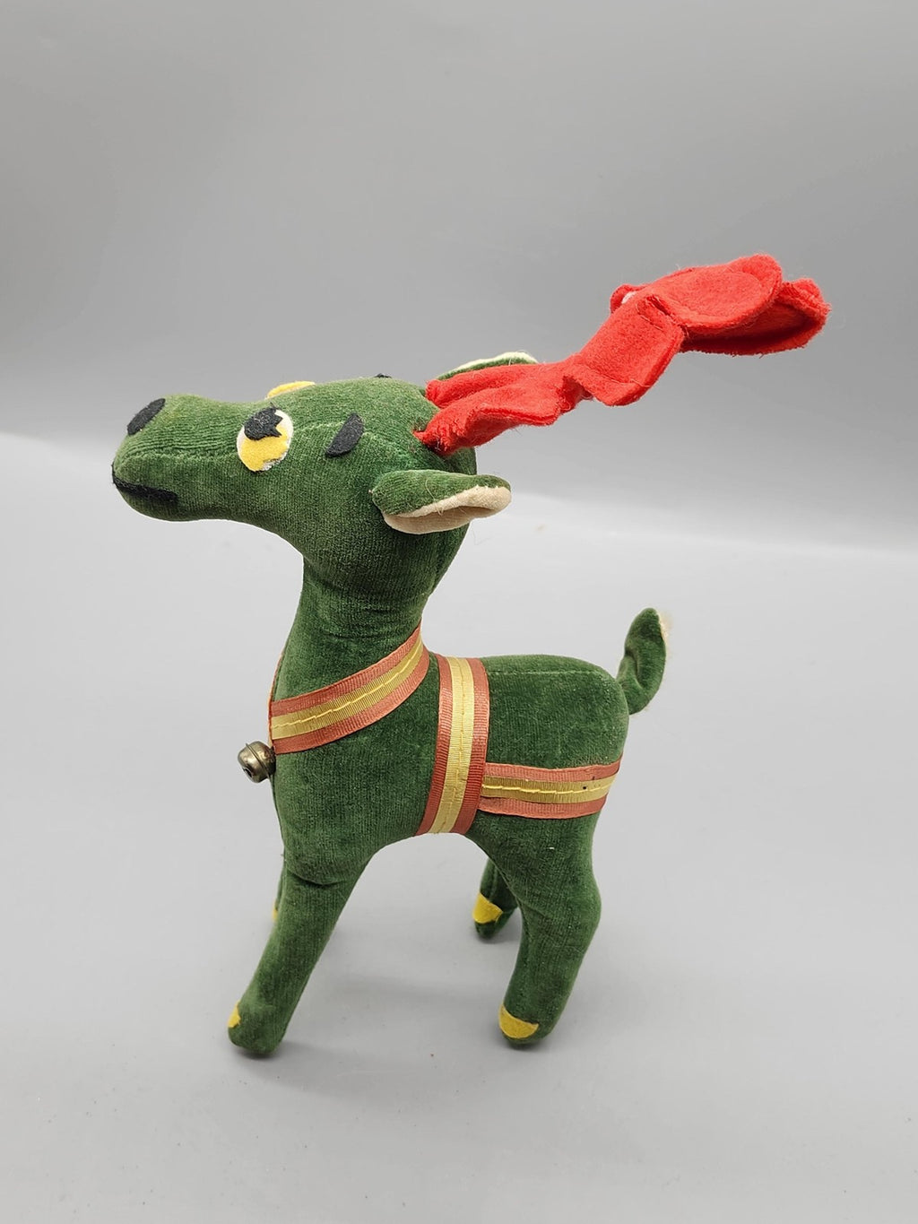 Vintage Dream Green Reindeer Plush Stuffed Animal Small Christmas Bell Antlers