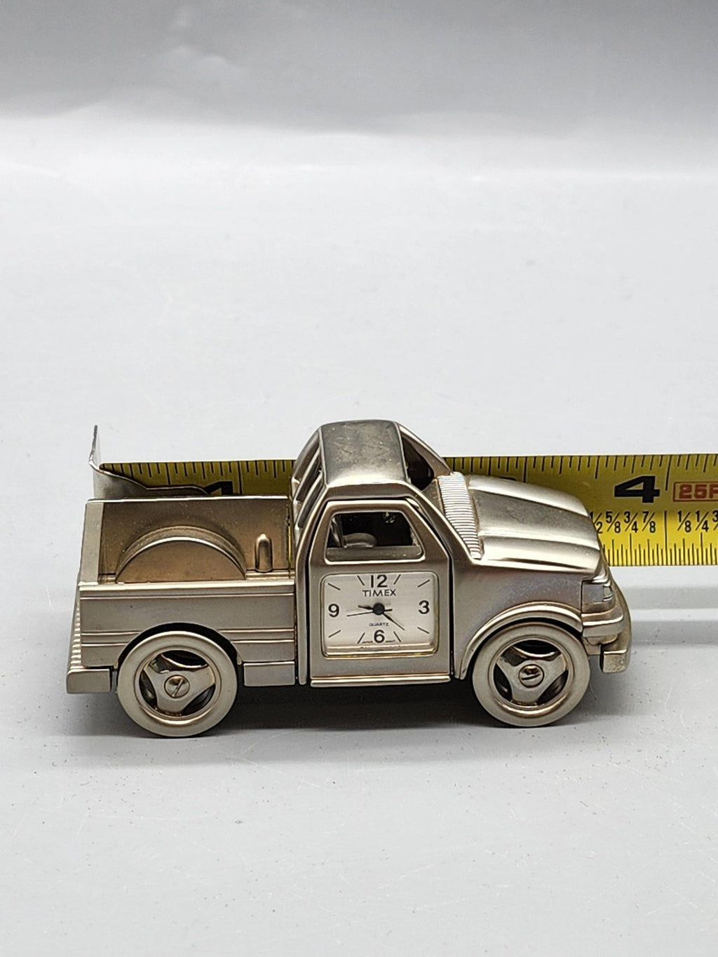 Timex Truck Key Ring Watch Mens Silver Tone Quartz Analog White Dial Novelty