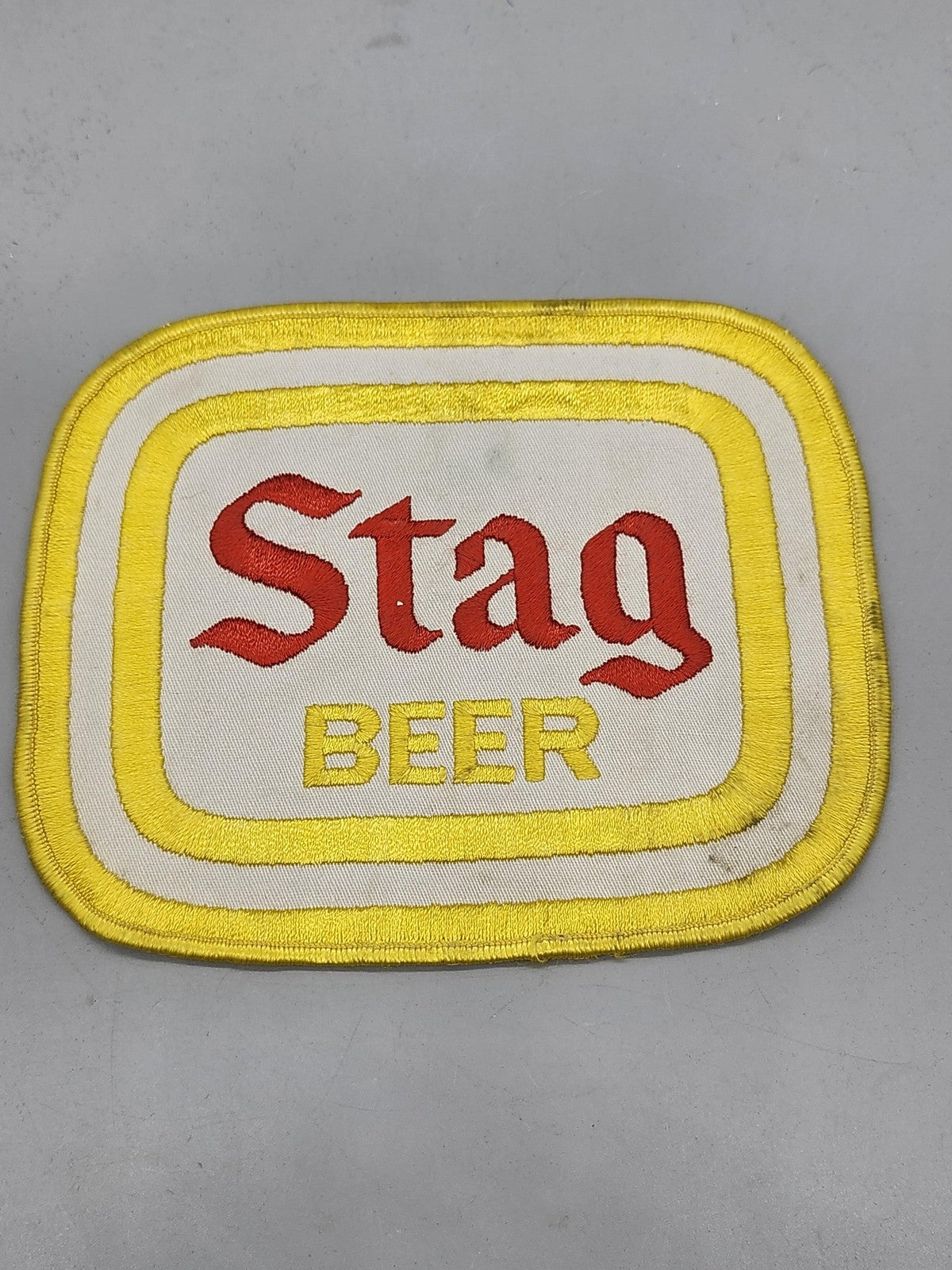 Vintage Stag Beer Patch White Yellow Red Rectangular Breweriana Advertising