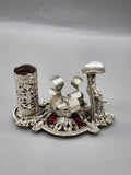 Vintage SF Lady Lipstick Holder Ring Stand Silver Tone Red Rhinestone Vanity USA