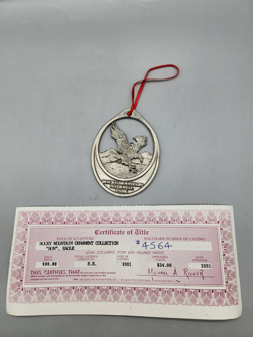 2001 Michael Ricker Rocky Mountain National Park Eagle Pewter Ornament w/ COA