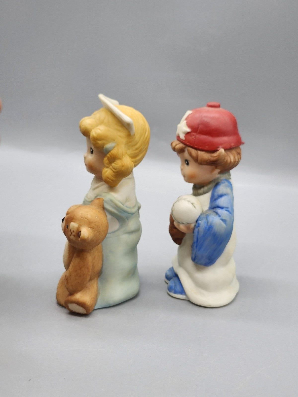 Vintage Let's Pretend Children Figurines Lot 2 Nurse Teddy Bear Baseball Decor