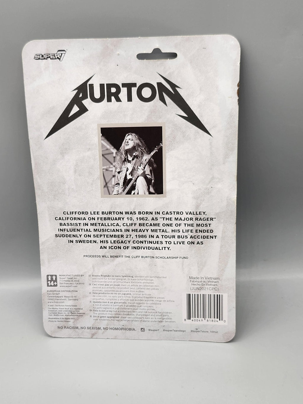 Metallica Cliff Burton Action Figure Super7 ReAction Carded 1:18 Multicolor