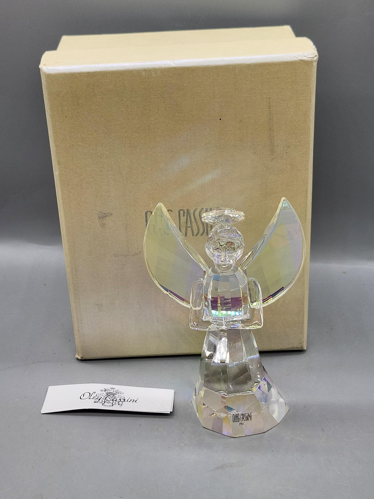 Oleg Cassini Archangel Figurine Medium Clear Iridescent Crystal Angel Decor