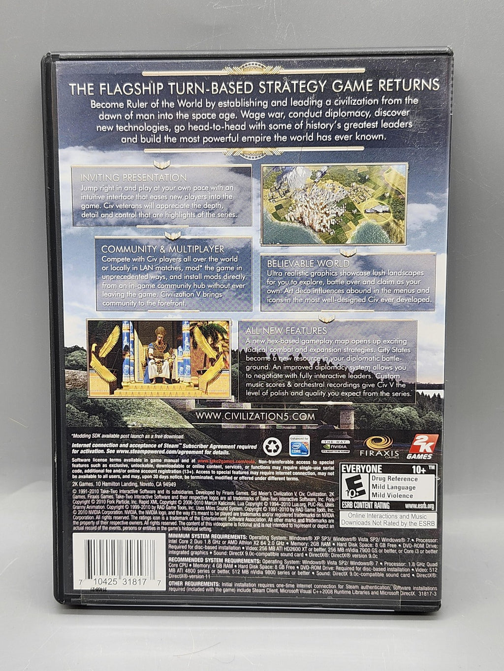 Sid Meier's Civilization V PC DVD Game Manual 2K Firaxis E10+ Strategy 2010