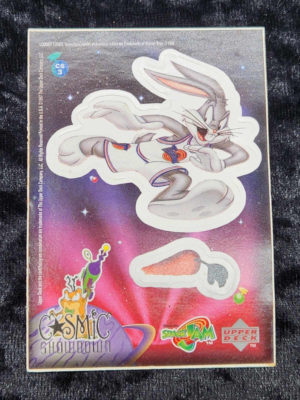 SPACE JAM 1997 UPPER DECK COSMIC SHOWDOWN CS3 BUGS BUNNY DIE-CUT STICKER CARD