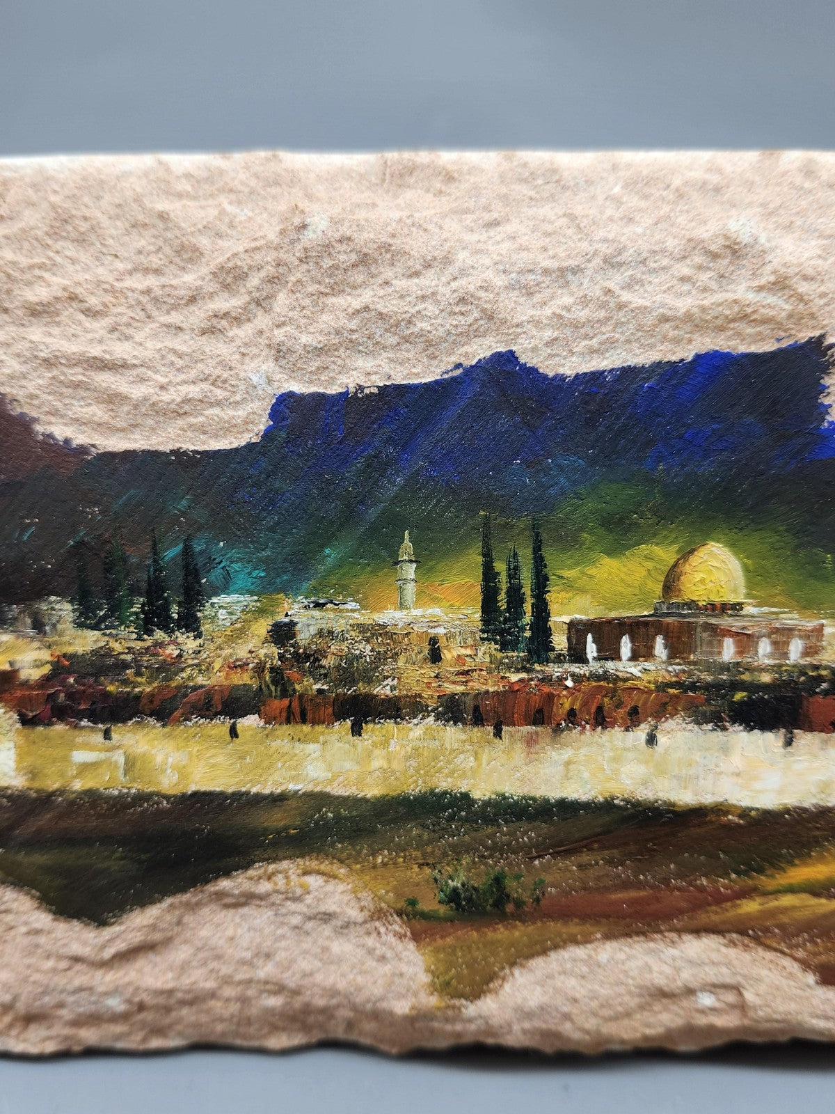 Jerusalem Western Wall Dome Rock Original Painting On Stone Tile Small Judaica