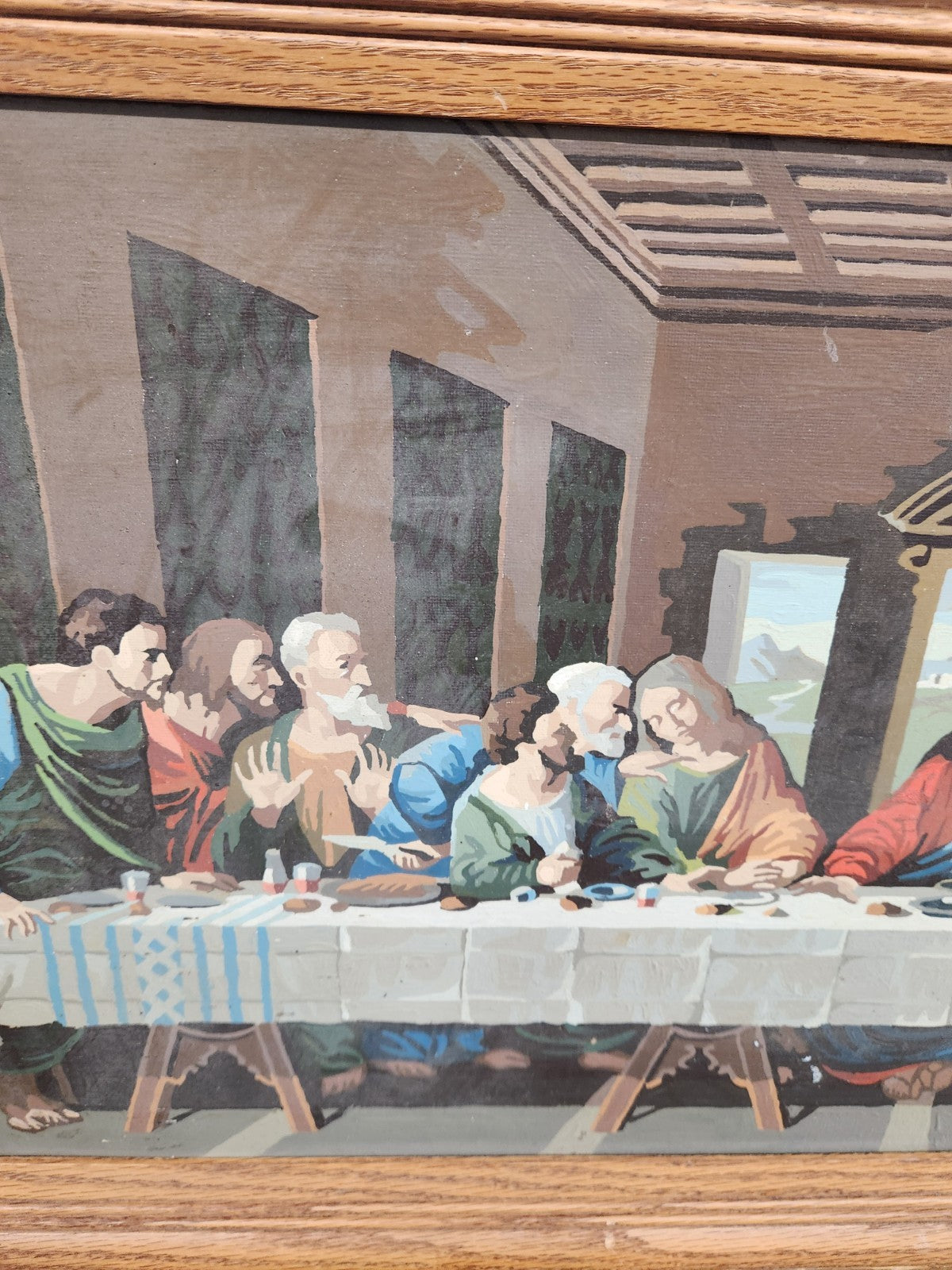 Vintage Hand Painted “The Last Supper” Framed Artwork Dorothy L. Stanton 1972...