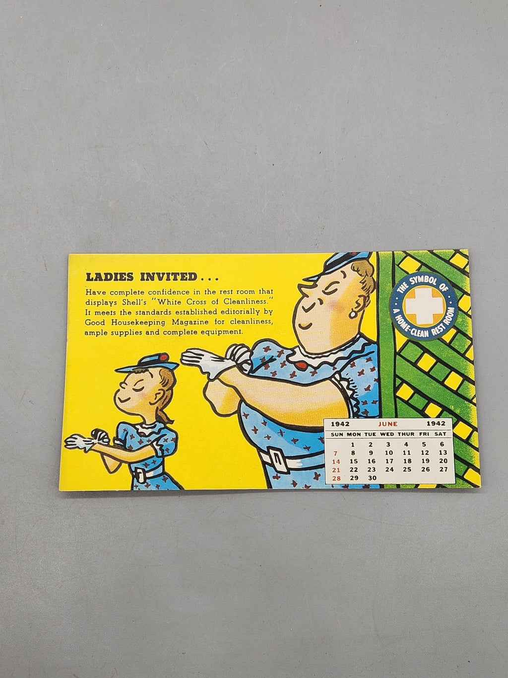 Vintage Shell Ladies Invited 1942 Calendar Paper Sign Yellow Gas Oil Ad