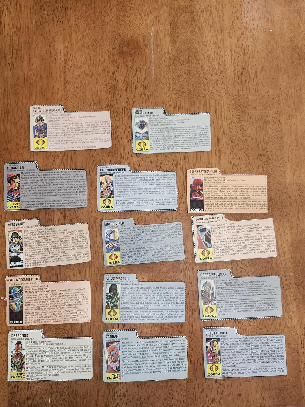 Vintage G.I. Joe Cobra File Card Lot 14pc Hasbro Action Figure Inserts Mixed