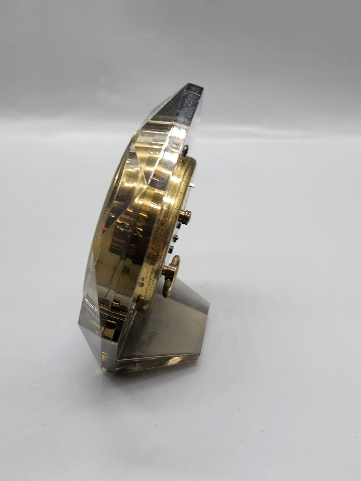 Vintage Europa Desk Alarm Clock Clear Plastic Gold Mechanical Germany Decor