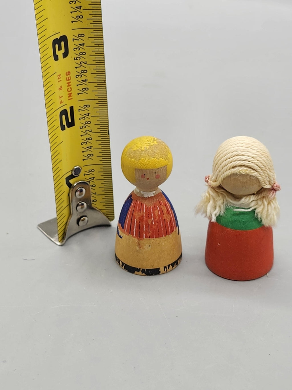 Vintage Hemslojd Swedish Folk Dolls 2 In Wood Cloth Pair Mini Figures Sweden