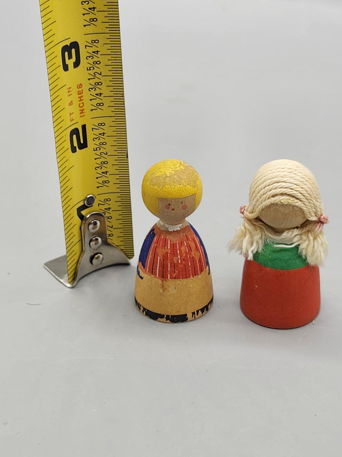 Vintage Hemslojd Swedish Folk Dolls 2 In Wood Cloth Pair Mini Figures Sweden
