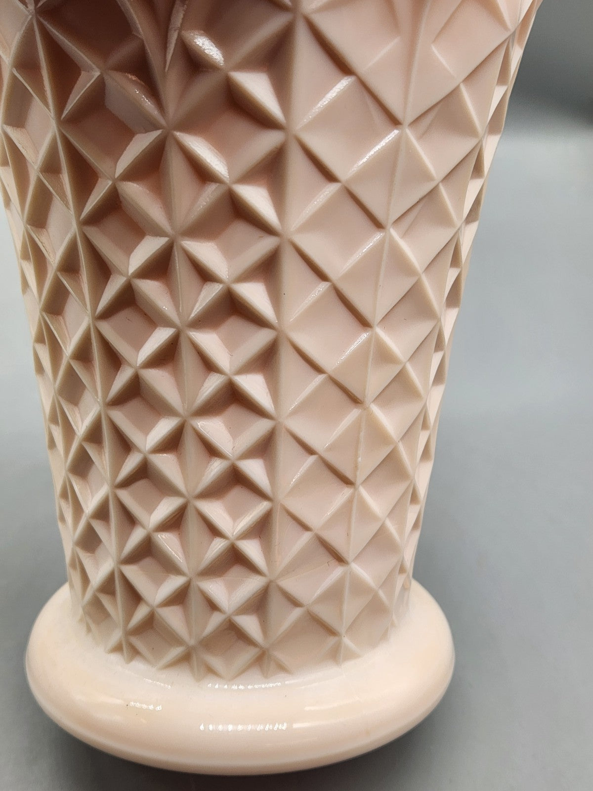Vintage Pink Milk Glass Diamond Point Vase / Planter – Mid Century Art Deco...