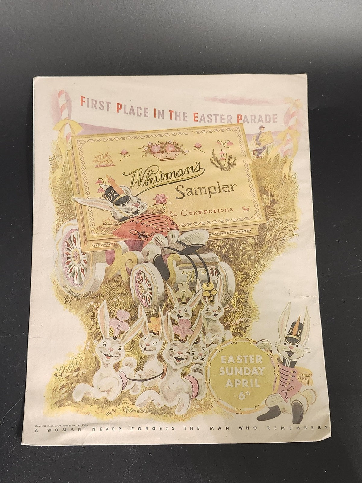 Vintage 1947 Whitman's Sampler Easter Parade Advertising Sign Candy Bunnies