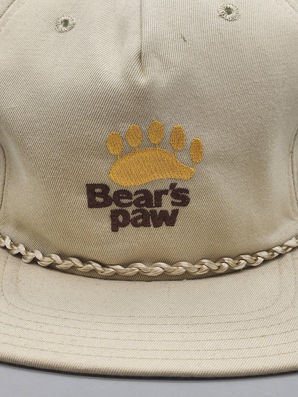Vintage New Era Bears Paw Hat Cap Snap Back Mens Large Beige Rope Logo 80s