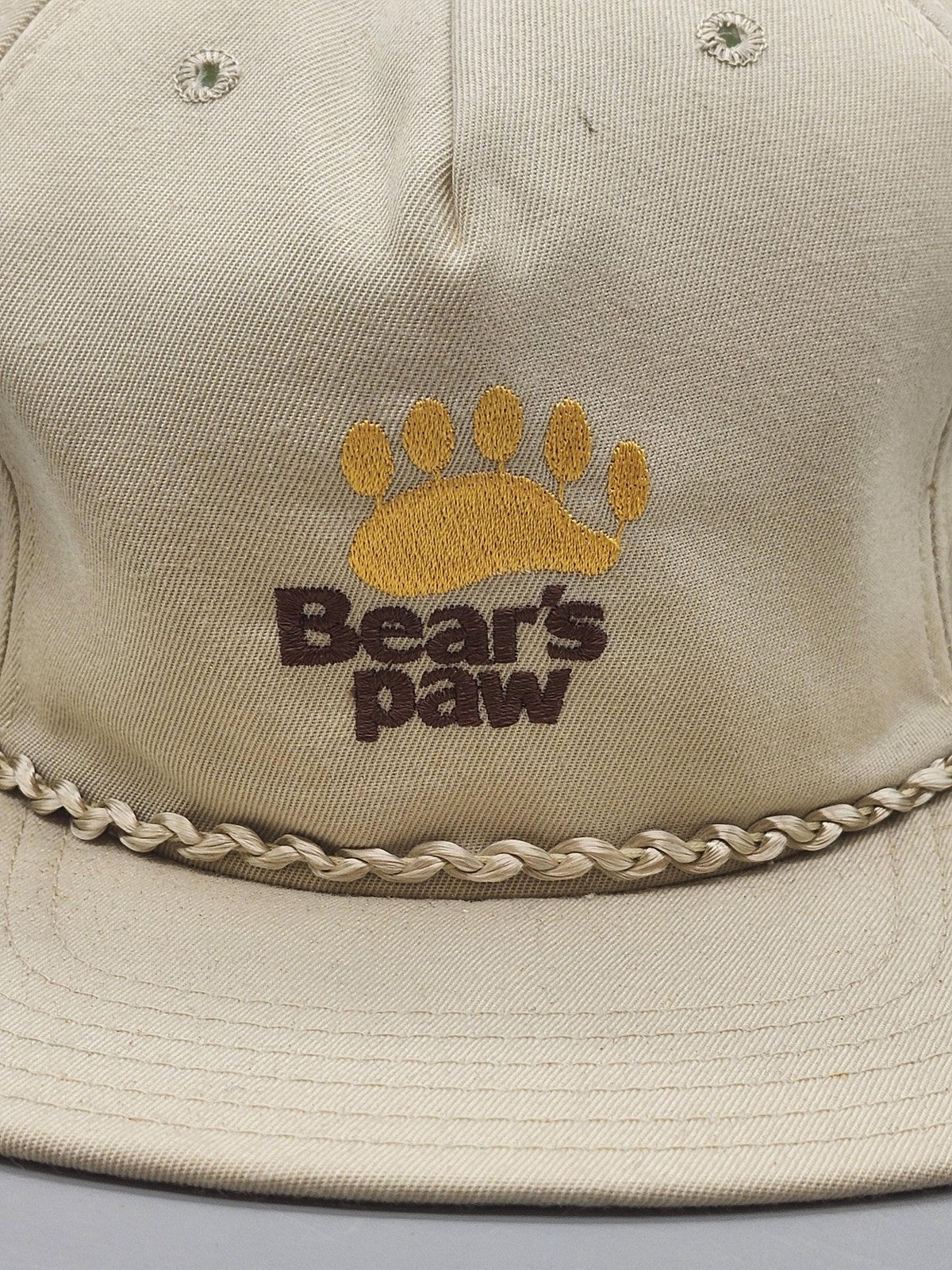 Vintage New Era Bears Paw Hat Cap Snap Back Mens Large Beige Rope Logo 80s