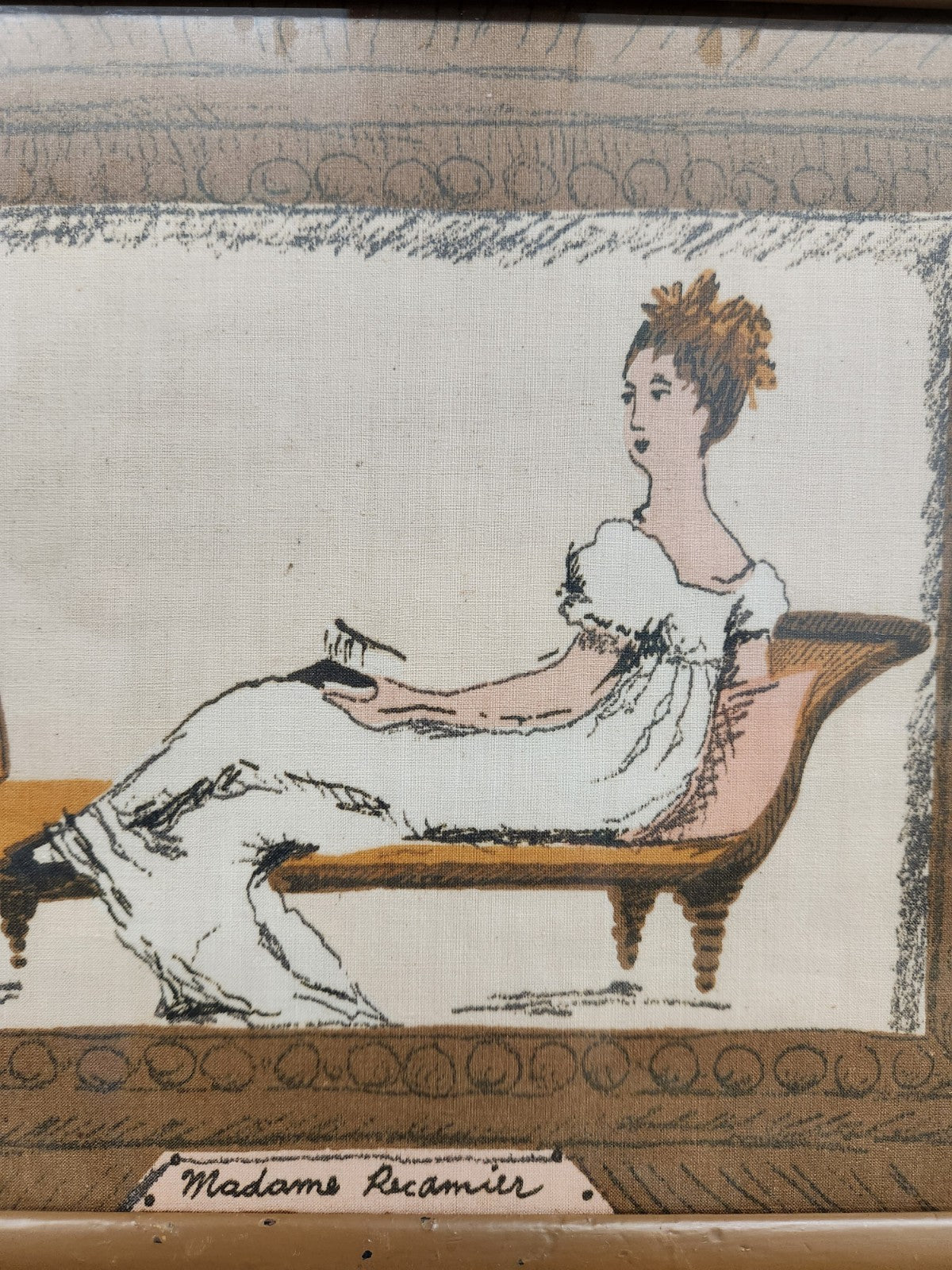 Madame Recamier Framed Mid Century Textile Art Wall Hanging 12x10 Vintage