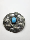 Silver Tone Abstract Round Brooch Pin Turquoise Cabochon Costume Jewelry Gift
