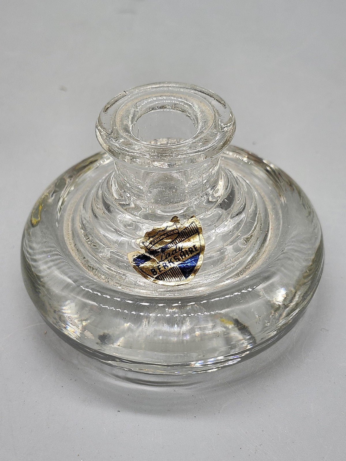 Vintage Lady Berkshire Clear Glass Perfume Bottle Base Small Round Vanity Decor