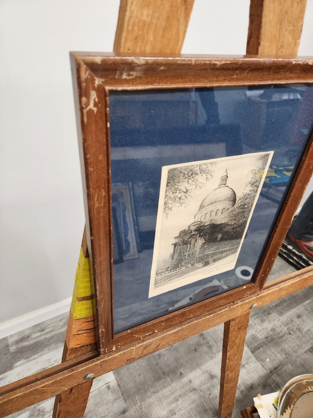 Original Signed Etching Print Cathedral Architecture Framed Artwork Vintage