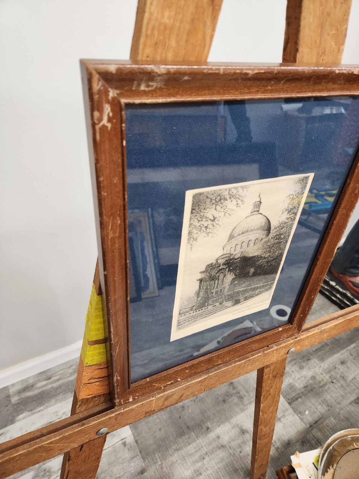 Original Signed Etching Print Cathedral Architecture Framed Artwork Vintage