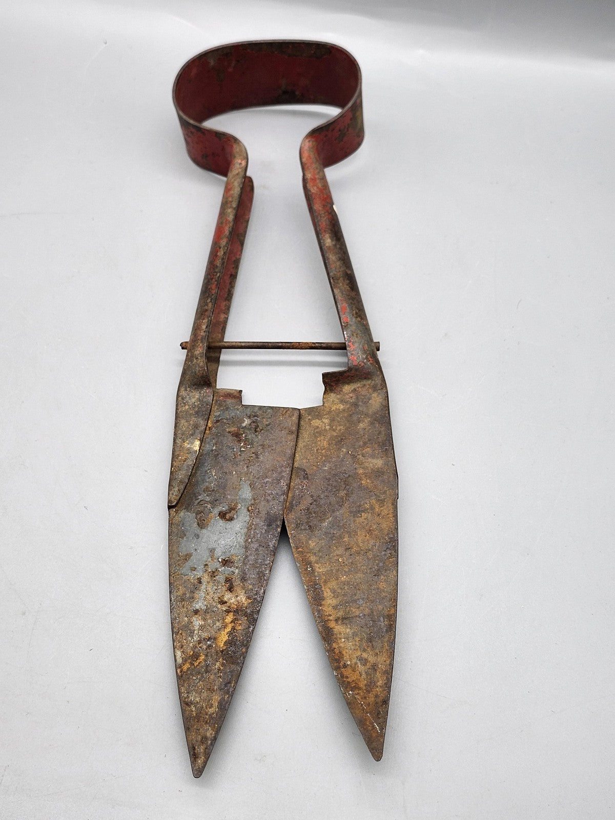 Vintage Metal Sheep Shears Red Handle Primitive Farm Tool Rustic Decor