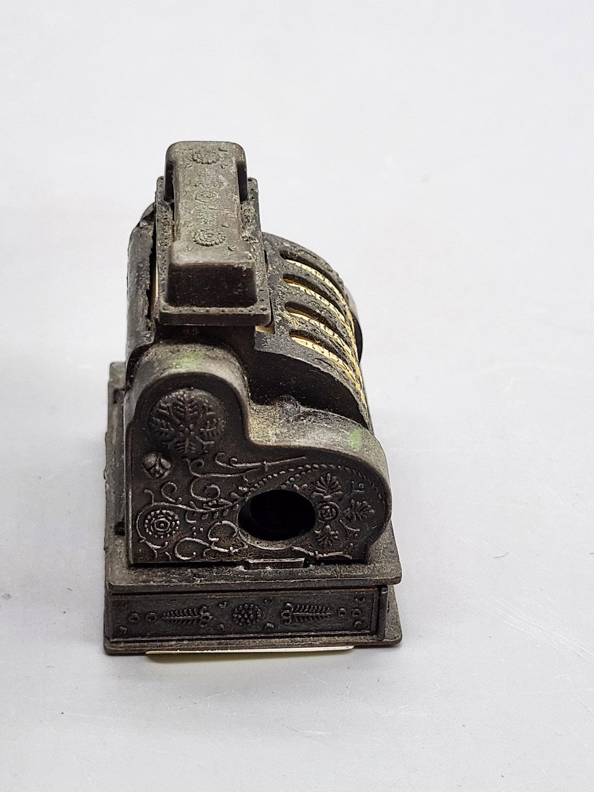 Vintage Cash Register Pencil Sharpener Mini Bank Tin Metal Hong Kong Desk Decor