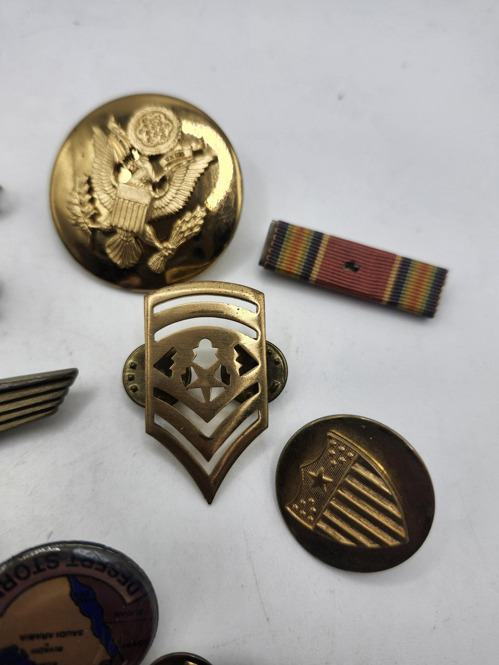 Vintage US Military Insignia Pins Buttons Ribbons Mixed Lot USA Collectible