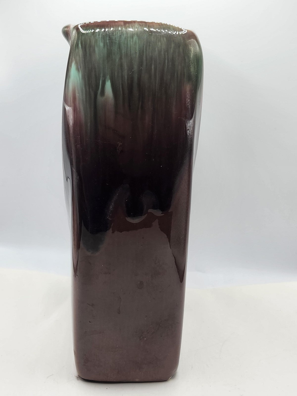 Vintage Brown Green Drip Glaze Ceramic Tulip Flower Relief Art Vase Decor