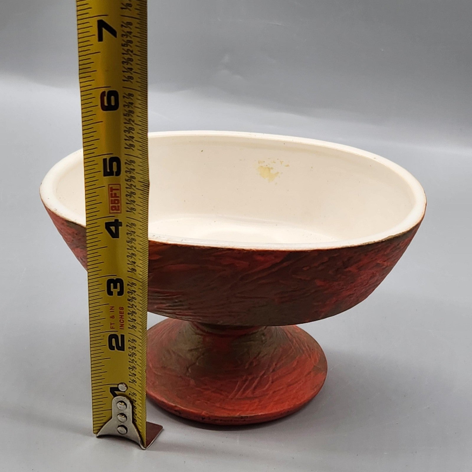 Vintage Red Abstract Ceramic Planter Pedestal Art Pottery Bowl USA Home Decor