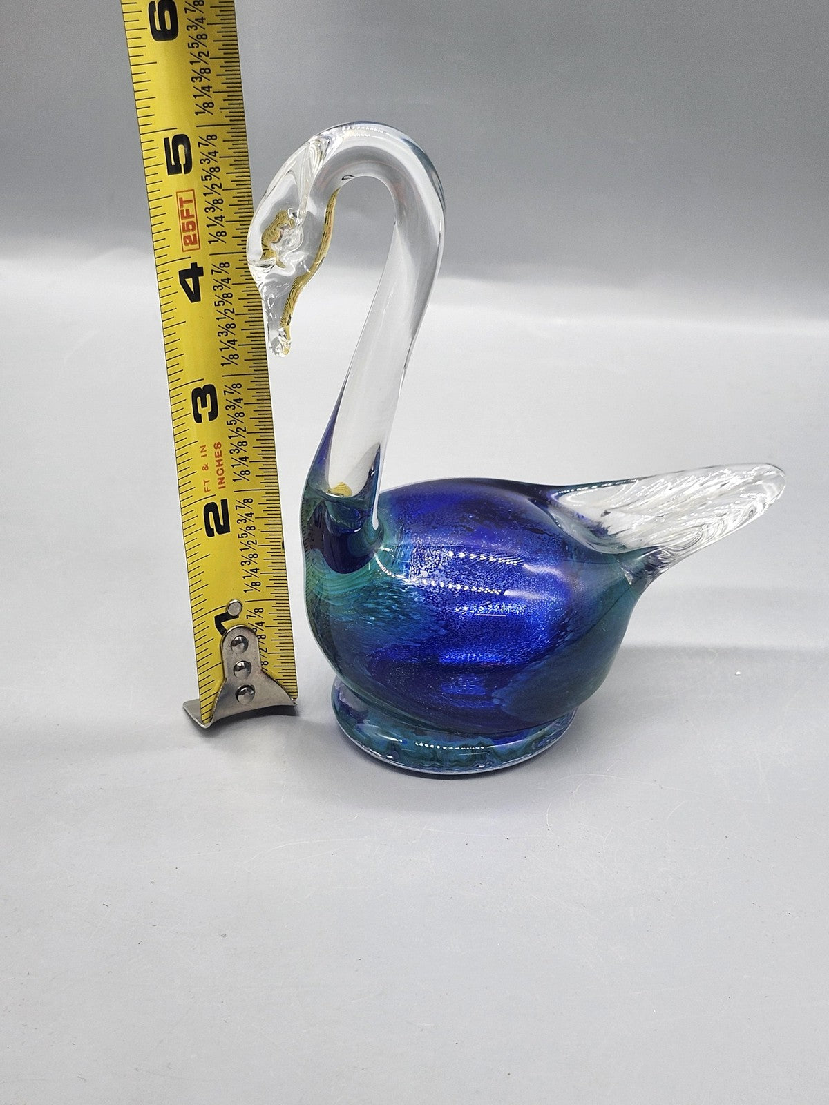 Peter Kaspar Blue Crystal Glass Swan Figurine Hand Blown Art Glass Decor