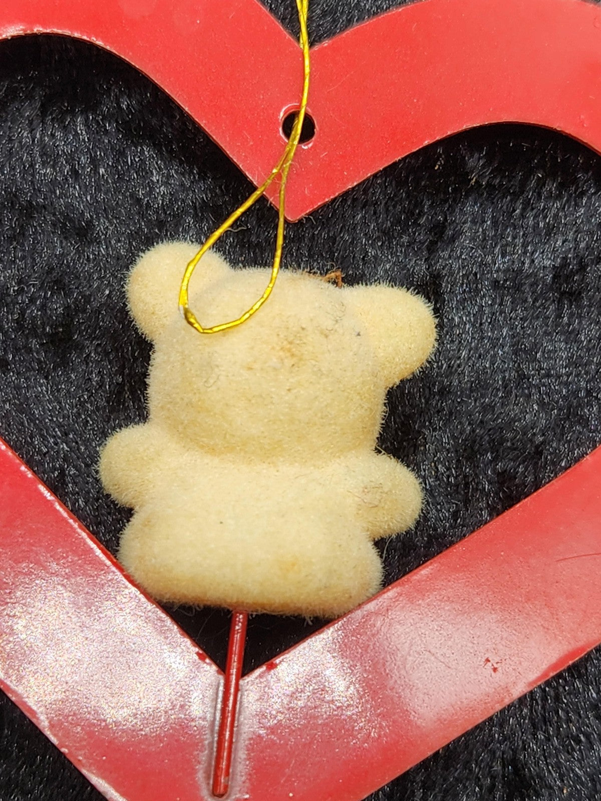 Heart Teddy Bear Valentine Bauble Small Red Plastic Fabric Hanging Ornament