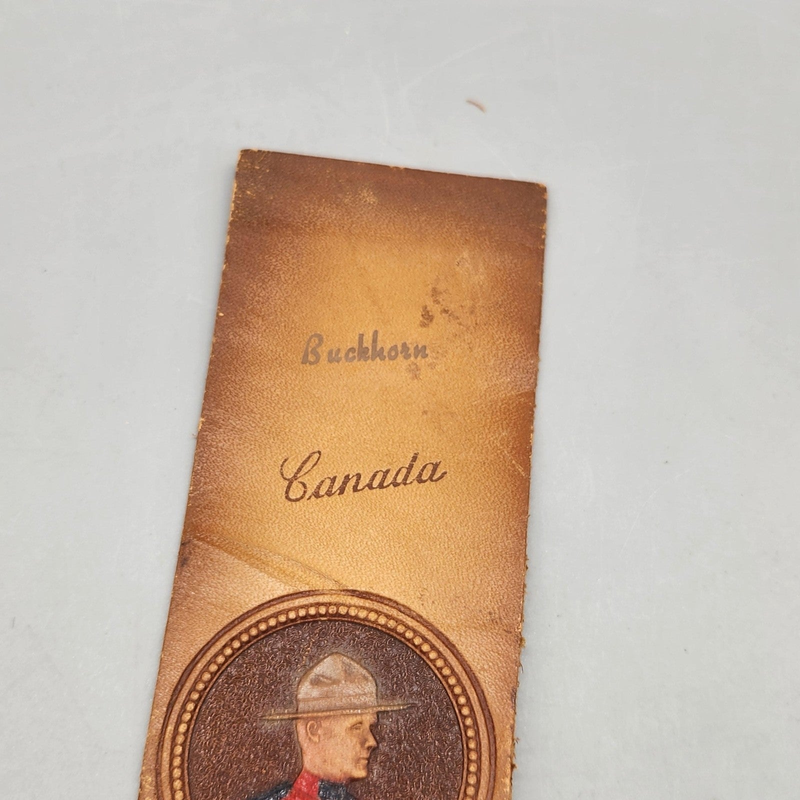 Vintage Buckhorn Canada Leather Bookmark Mountie Here's Where I Fell Asleep