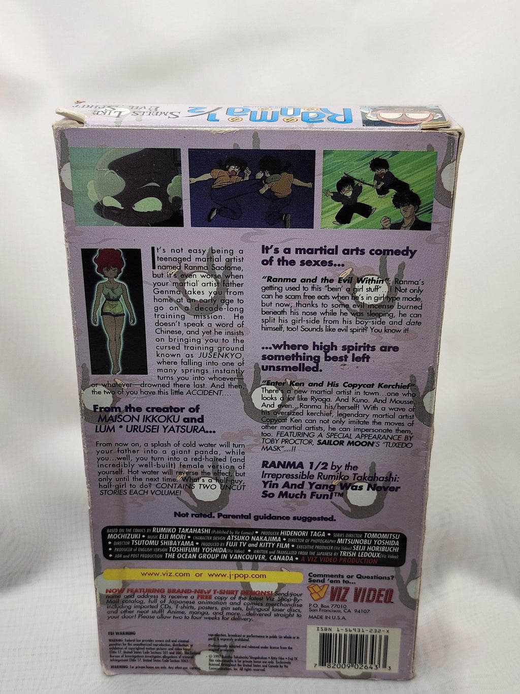 Ranma 1/2 Smells Like Evil Spirit VHS Tape Viz Video English Dubbed Anime Japan