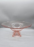 Vintage Pink Depression Glass Pedestal Console Bowl Ruffled Scalloped Edge Centerpiece